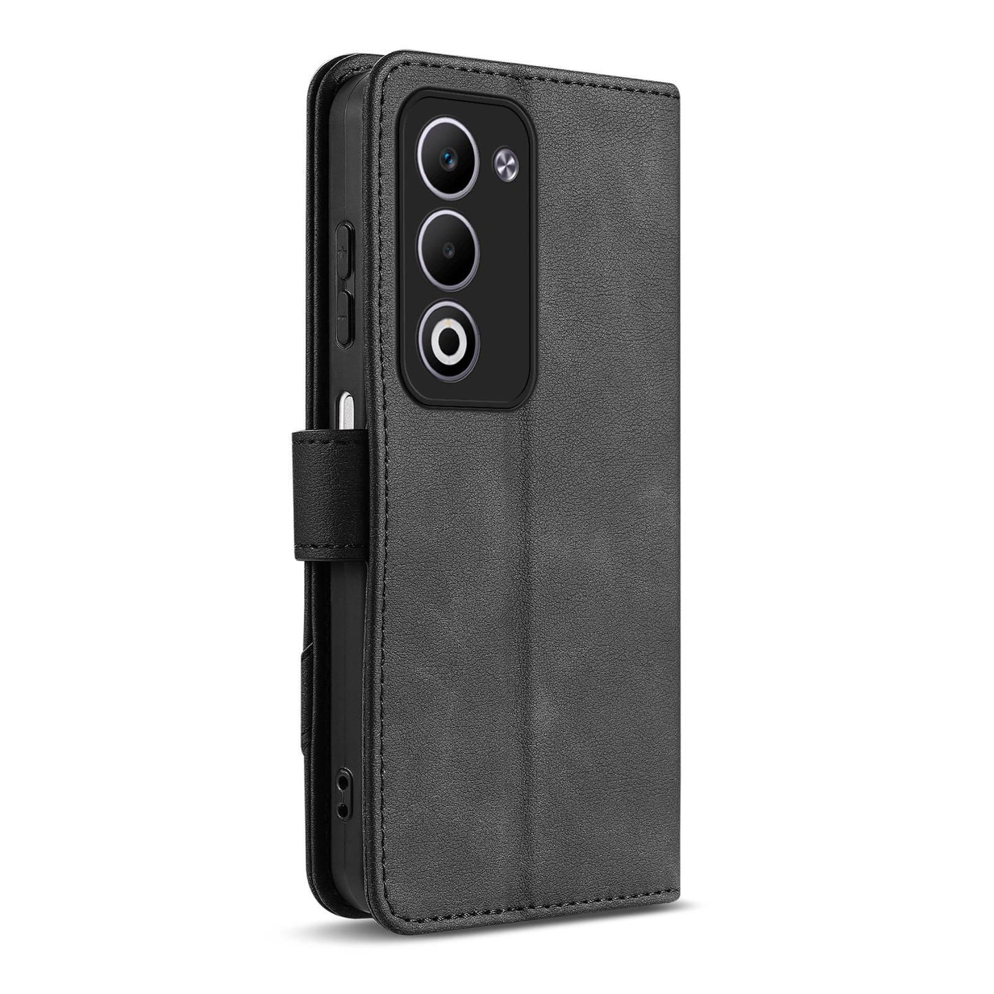 For OPPO A5 5G Global AZNS A2 Series Tri-Card Wallet RFID Vegan Leather Phone Case with Strap(Black)