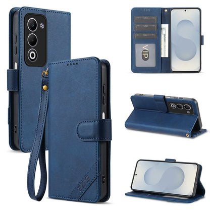 For OPPO A5 5G Global AZNS A2 Series Tri-Card Wallet RFID Vegan Leather Phone Case with Strap(Blue)