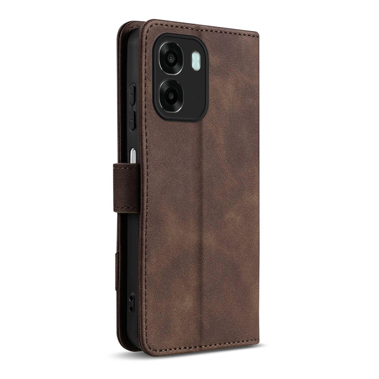 For OPPO A6 / A6x Global AZNS A2 Series Tri-Card Wallet RFID Vegan Leather Phone Case with Strap(Brown)