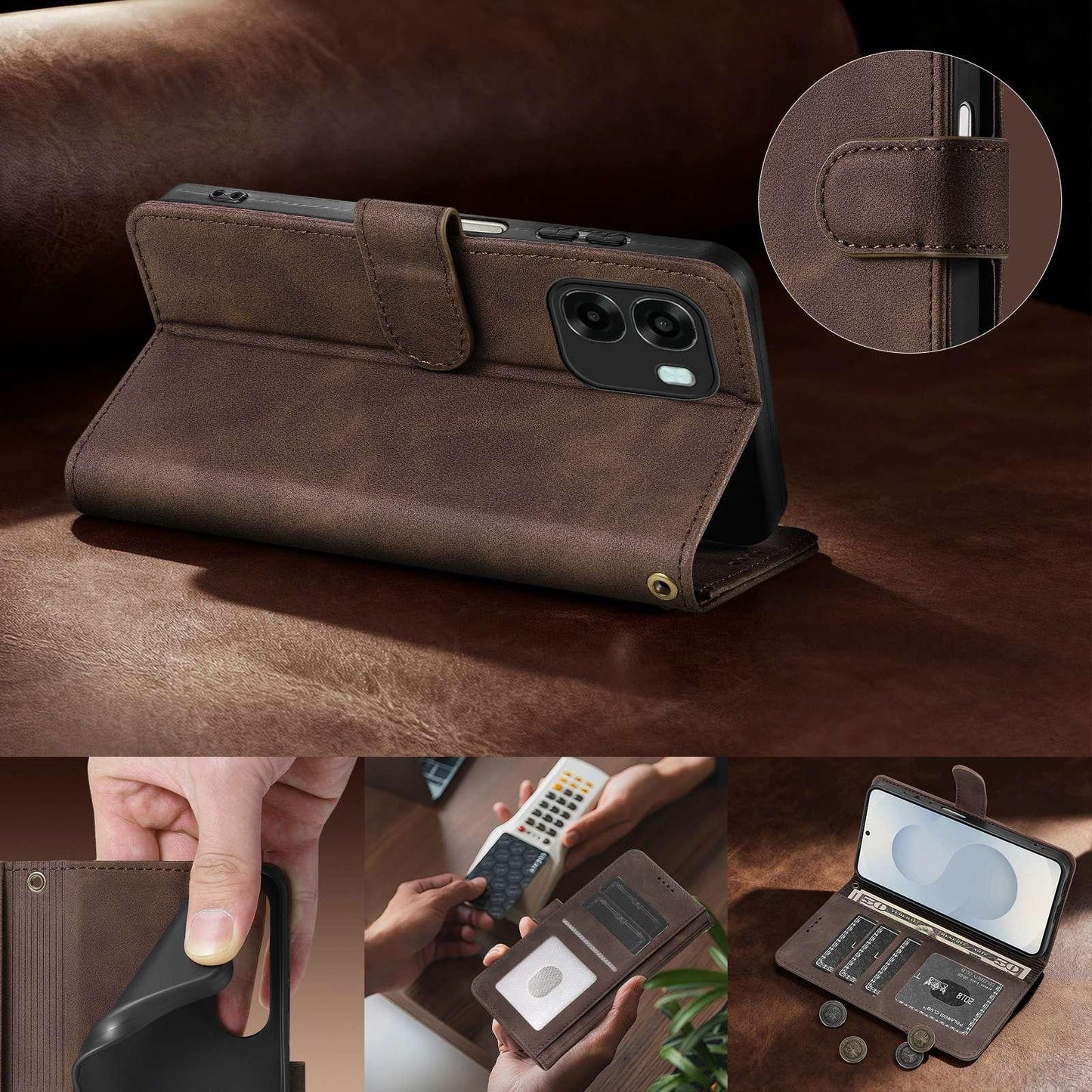 For OPPO A6 / A6x Global AZNS A2 Series Tri-Card Wallet RFID Vegan Leather Phone Case with Strap(Purple)