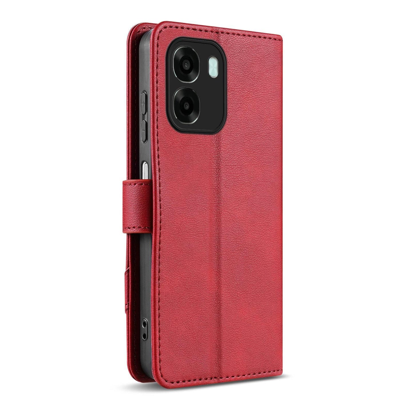 For OPPO A6 / A6x Global AZNS A2 Series Tri-Card Wallet RFID Vegan Leather Phone Case with Strap(Red)