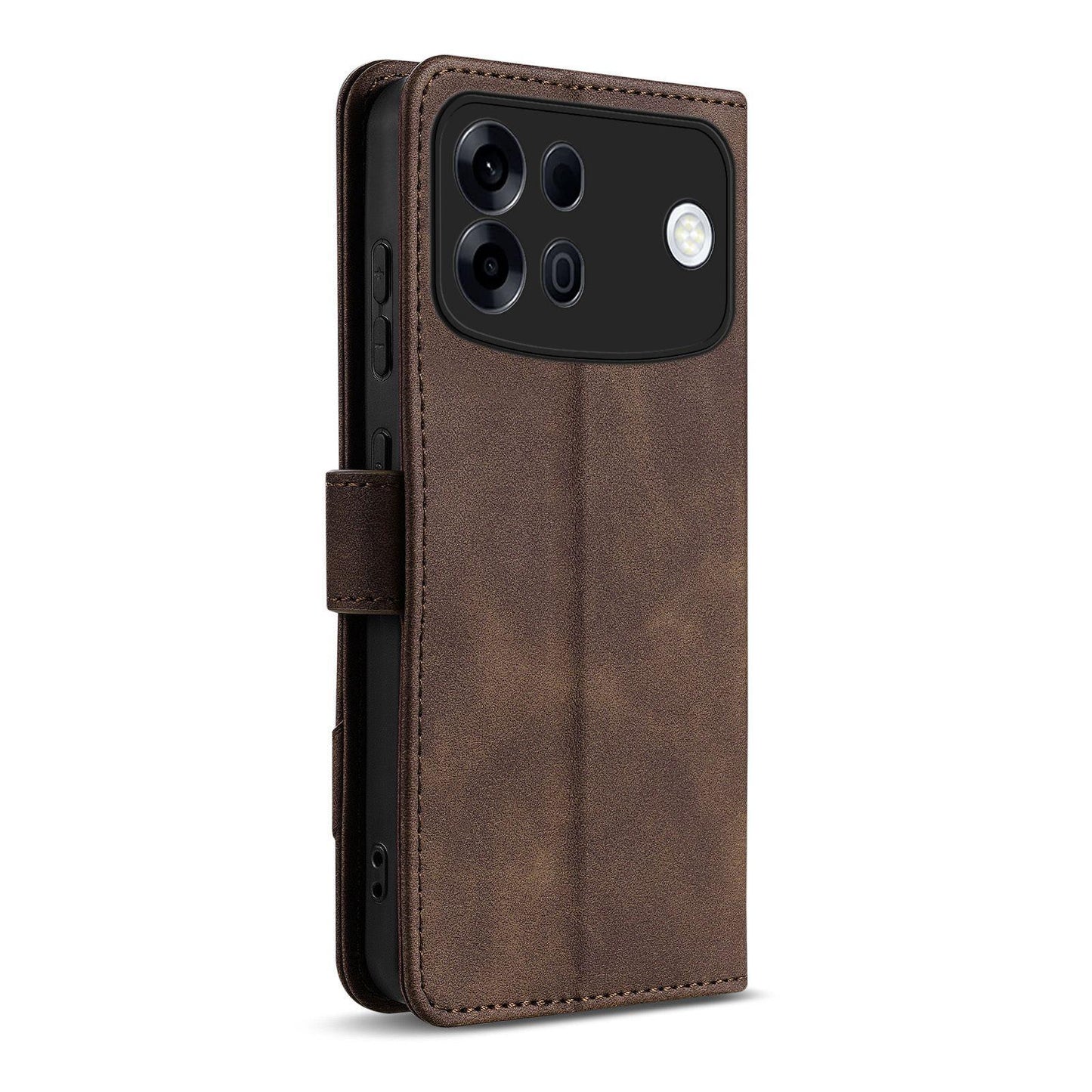 For OPPO A7 Pro Max 5G AZNS A2 Series Tri-Card Wallet RFID Vegan Leather Phone Case with Strap(Brown)