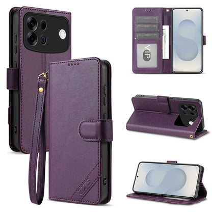 For OPPO A7 Pro Max 5G AZNS A2 Series Tri-Card Wallet RFID Vegan Leather Phone Case with Strap(Purple)