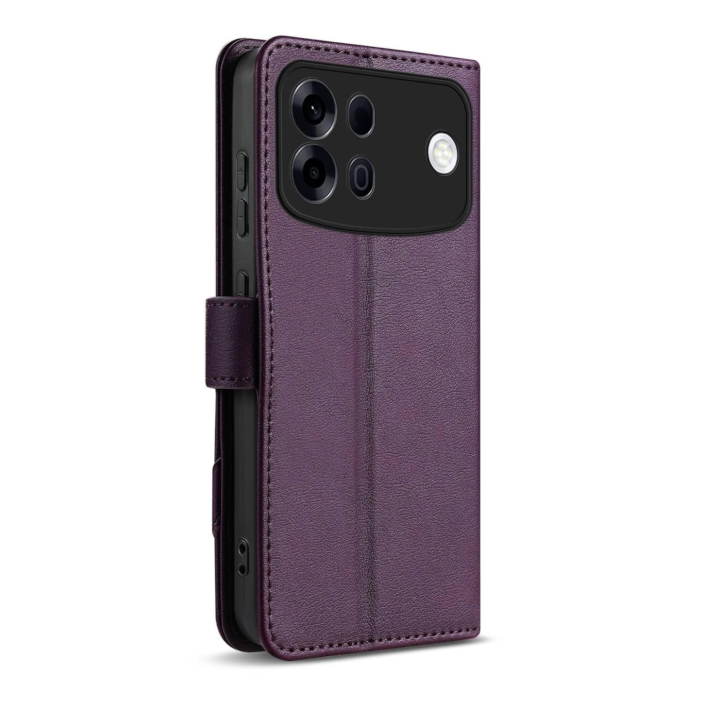 For OPPO A7 Pro Max 5G AZNS A2 Series Tri-Card Wallet RFID Vegan Leather Phone Case with Strap(Purple)