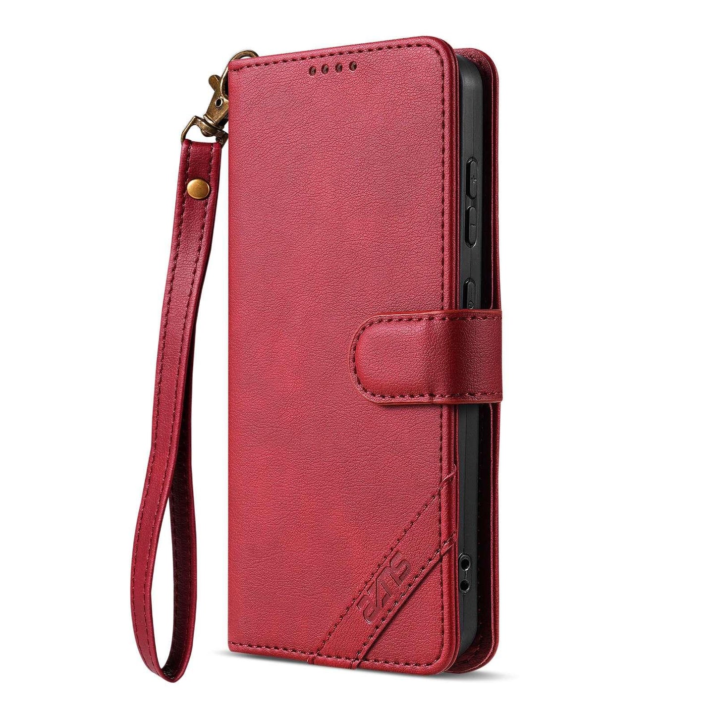For OPPO A7 Pro Max 5G AZNS A2 Series Tri-Card Wallet RFID Vegan Leather Phone Case with Strap(Red)