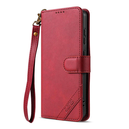 For OPPO A7 Pro Max 5G AZNS A2 Series Tri-Card Wallet RFID Vegan Leather Phone Case with Strap(Red)
