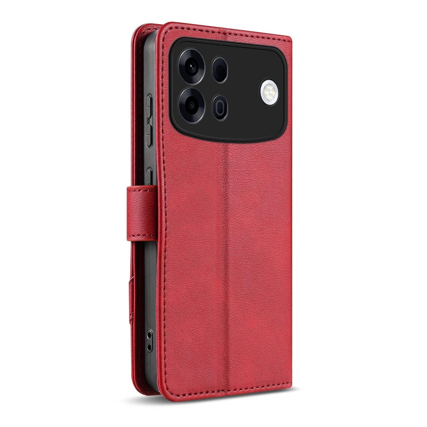 For OPPO A7 Pro Max 5G AZNS A2 Series Tri-Card Wallet RFID Vegan Leather Phone Case with Strap(Red)