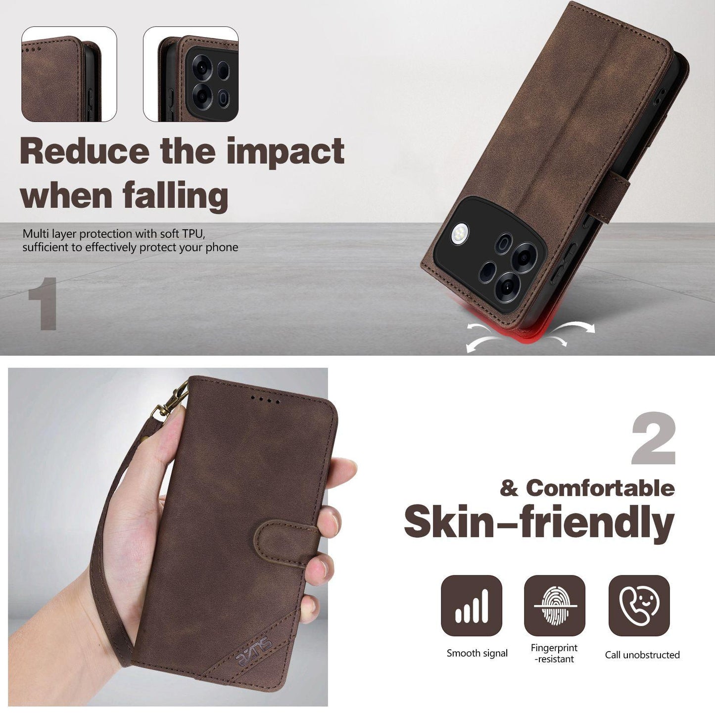 For OPPO A7 Pro Max 5G AZNS A2 Series Tri-Card Wallet RFID Vegan Leather Phone Case with Strap(Red)