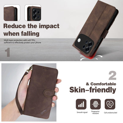 For OPPO A7 Pro Max 5G AZNS A2 Series Tri-Card Wallet RFID Vegan Leather Phone Case with Strap(Red)