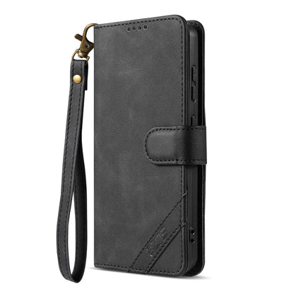 For OPPO A7 Pro Max 5G AZNS A2 Series Tri-Card Wallet RFID Vegan Leather Phone Case with Strap(Black)