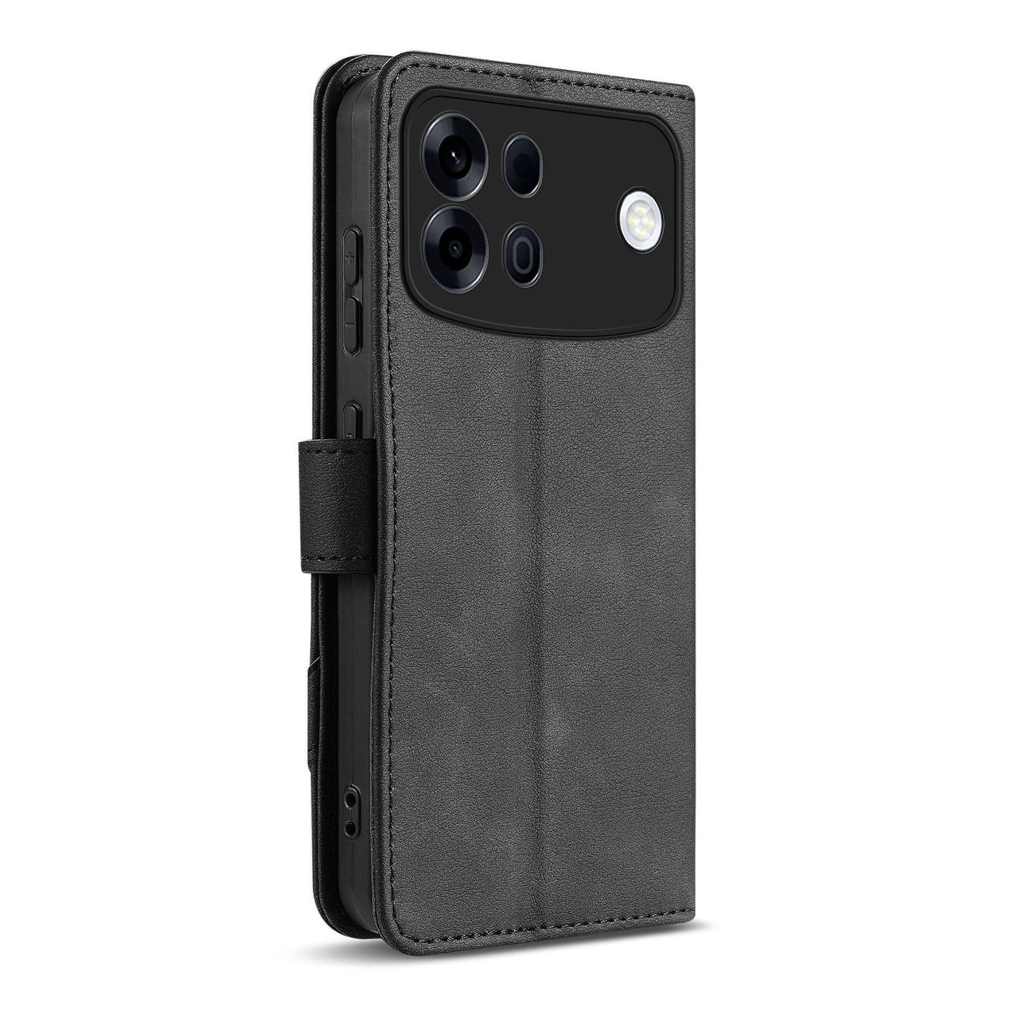 For OPPO A7 Pro Max 5G AZNS A2 Series Tri-Card Wallet RFID Vegan Leather Phone Case with Strap(Black)