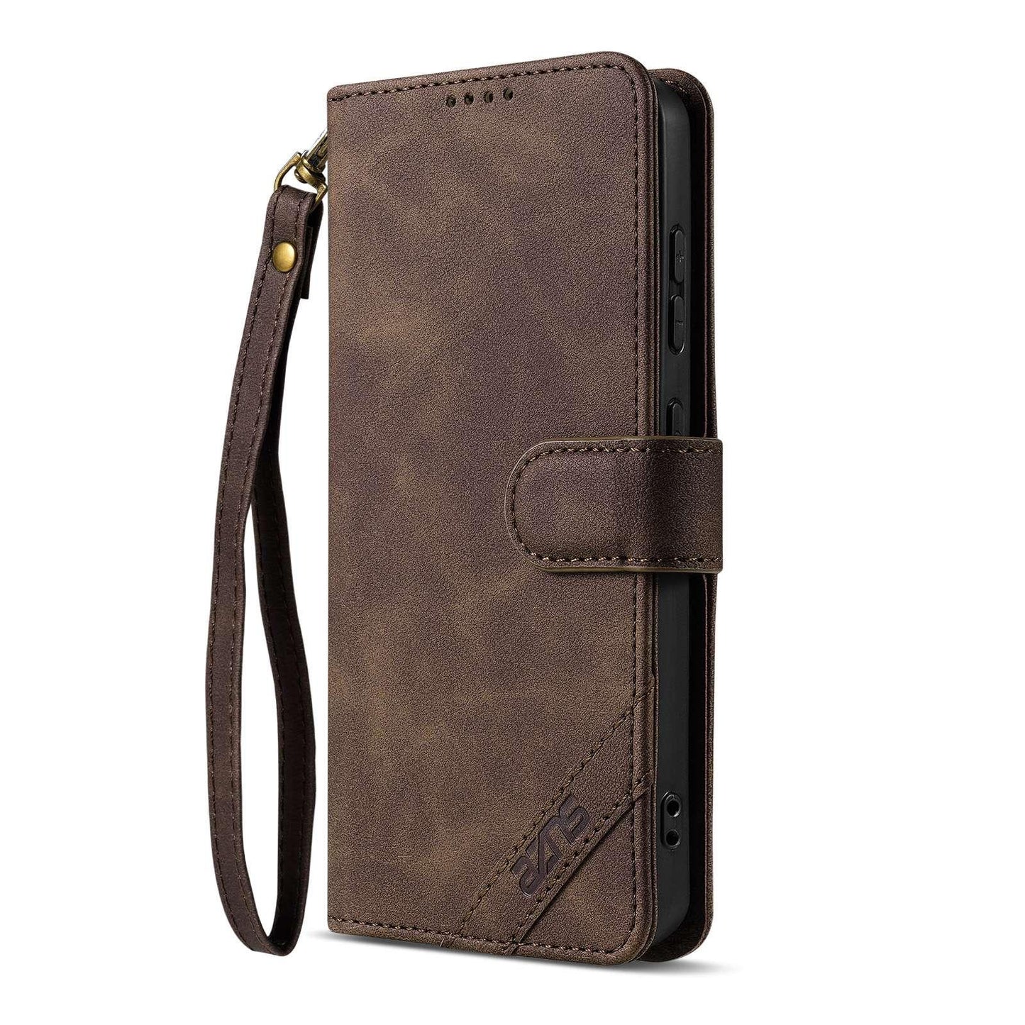 For OPPO Reno16 Pro 5G Global AZNS A2 Series Tri-Card Wallet RFID Vegan Leather Phone Case with Strap(Brown)