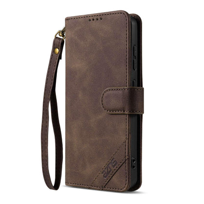For OPPO Reno16 Pro 5G Global AZNS A2 Series Tri-Card Wallet RFID Vegan Leather Phone Case with Strap(Brown)