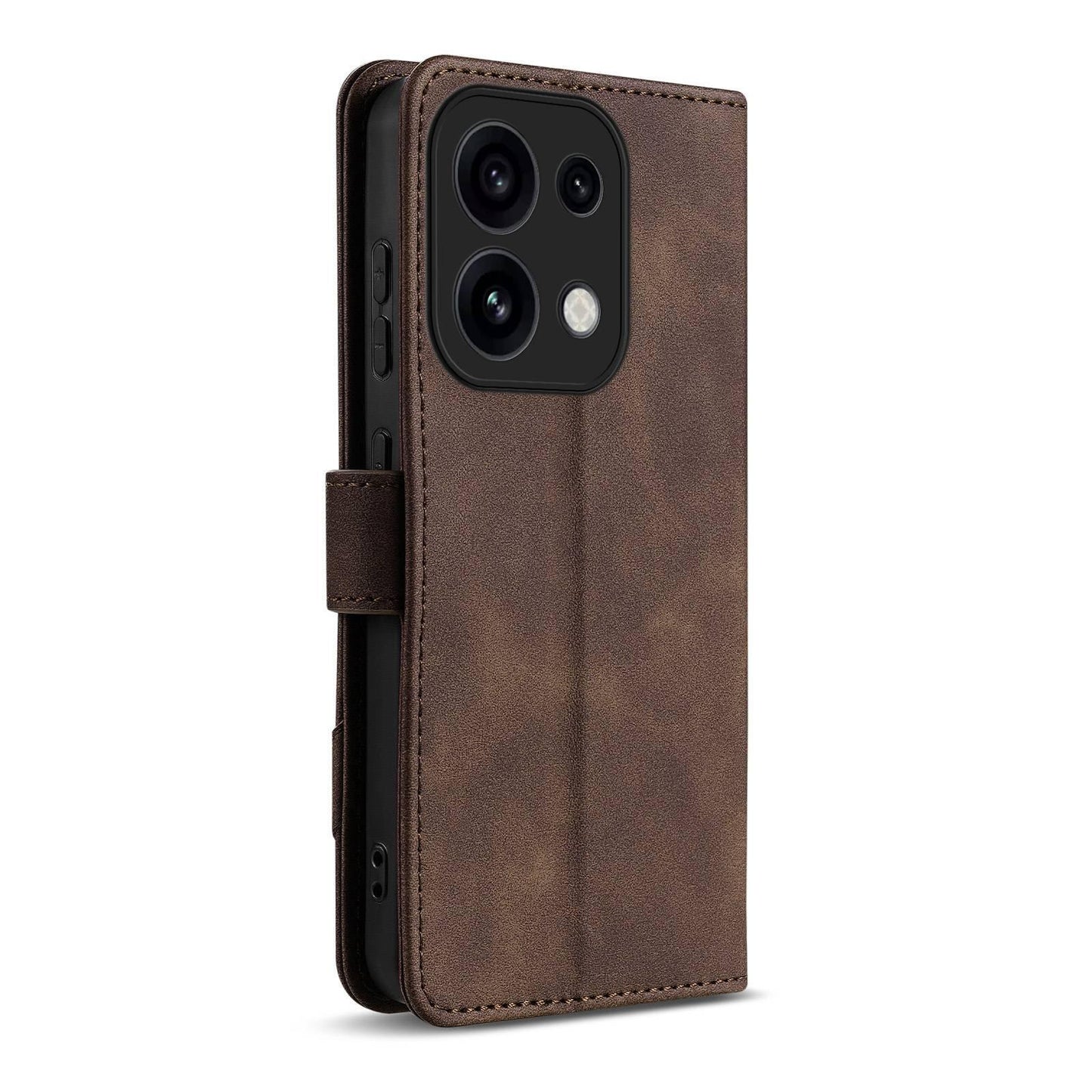 For OPPO Reno16 Pro 5G Global AZNS A2 Series Tri-Card Wallet RFID Vegan Leather Phone Case with Strap(Brown)