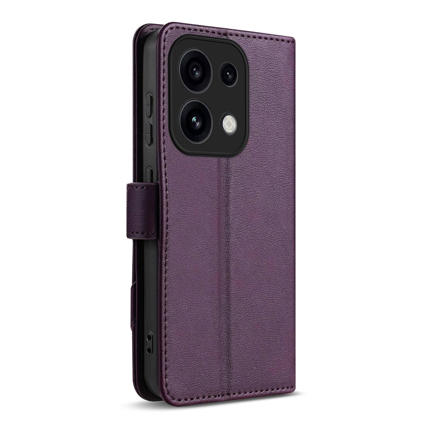 For OPPO Reno16 Pro 5G Global AZNS A2 Series Tri-Card Wallet RFID Vegan Leather Phone Case with Strap(Purple)