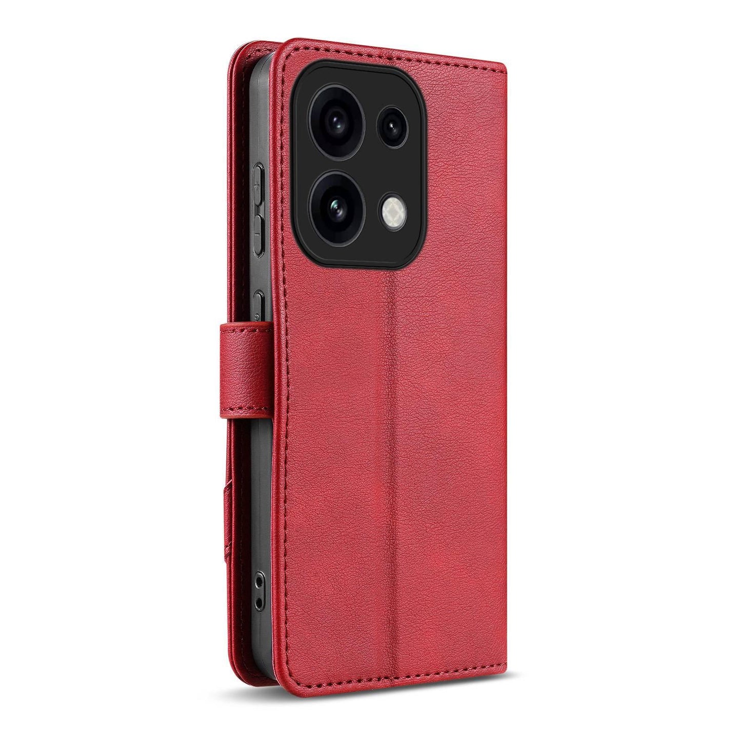 For OPPO Reno16 Pro 5G Global AZNS A2 Series Tri-Card Wallet RFID Vegan Leather Phone Case with Strap(Red)