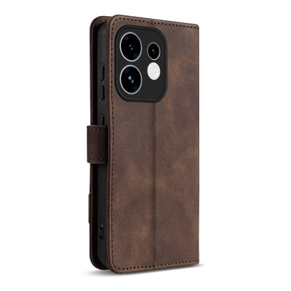 For OPPO Reno16 5G Global AZNS A2 Series Tri-Card Wallet RFID Vegan Leather Phone Case with Strap(Brown)