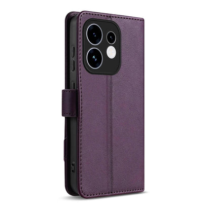 For OPPO Reno16 5G Global AZNS A2 Series Tri-Card Wallet RFID Vegan Leather Phone Case with Strap(Purple)