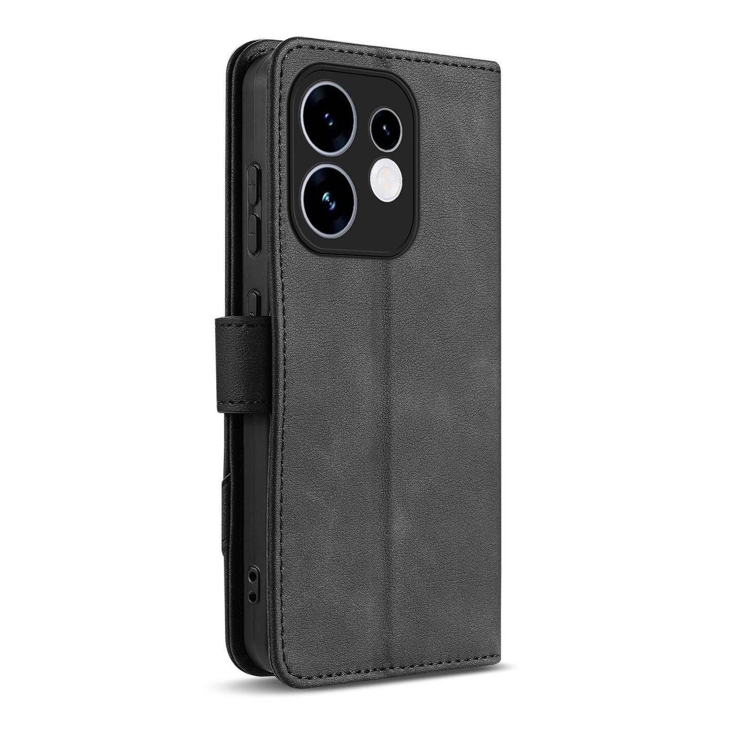 For OPPO Reno16 5G Global AZNS A2 Series Tri-Card Wallet RFID Vegan Leather Phone Case with Strap(Black)
