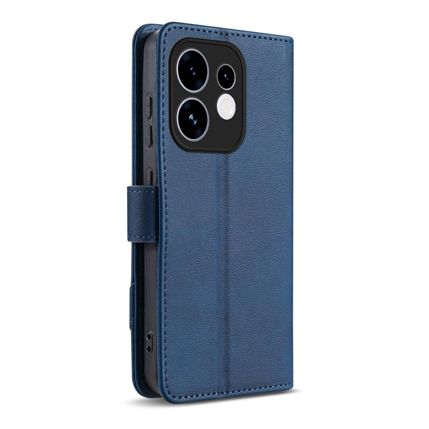 For OPPO Reno16 5G Global AZNS A2 Series Tri-Card Wallet RFID Vegan Leather Phone Case with Strap(Blue)