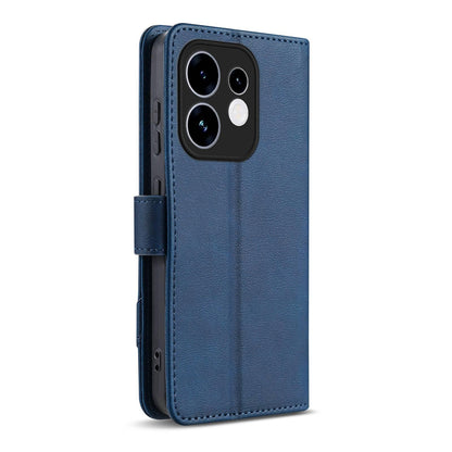 For OPPO Reno16 5G Global AZNS A2 Series Tri-Card Wallet RFID Vegan Leather Phone Case with Strap(Blue)