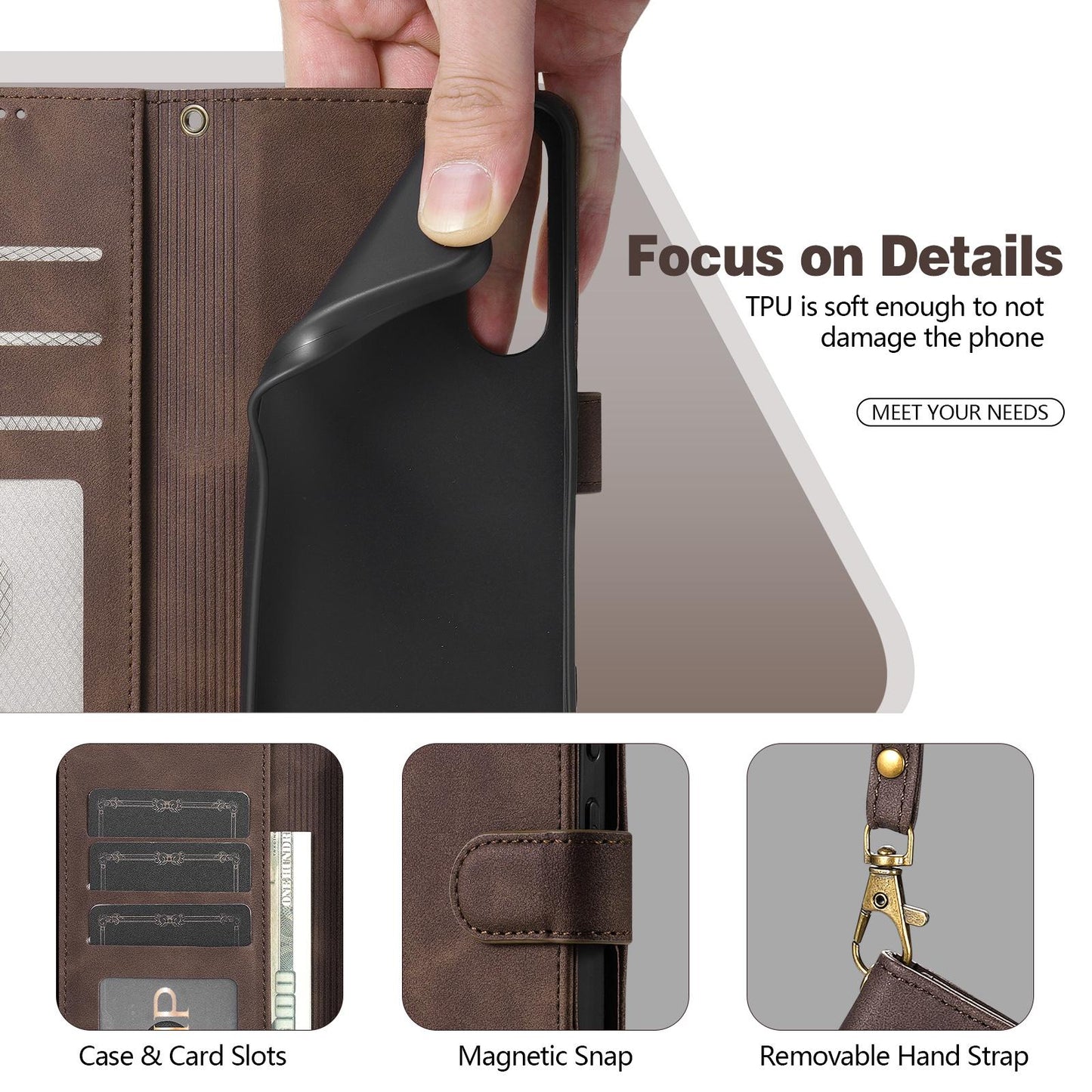 For OPPO A7 Pro Max 5G AZNS A2 Series Tri-Card Wallet RFID Vegan Leather Phone Case with Strap(Black)