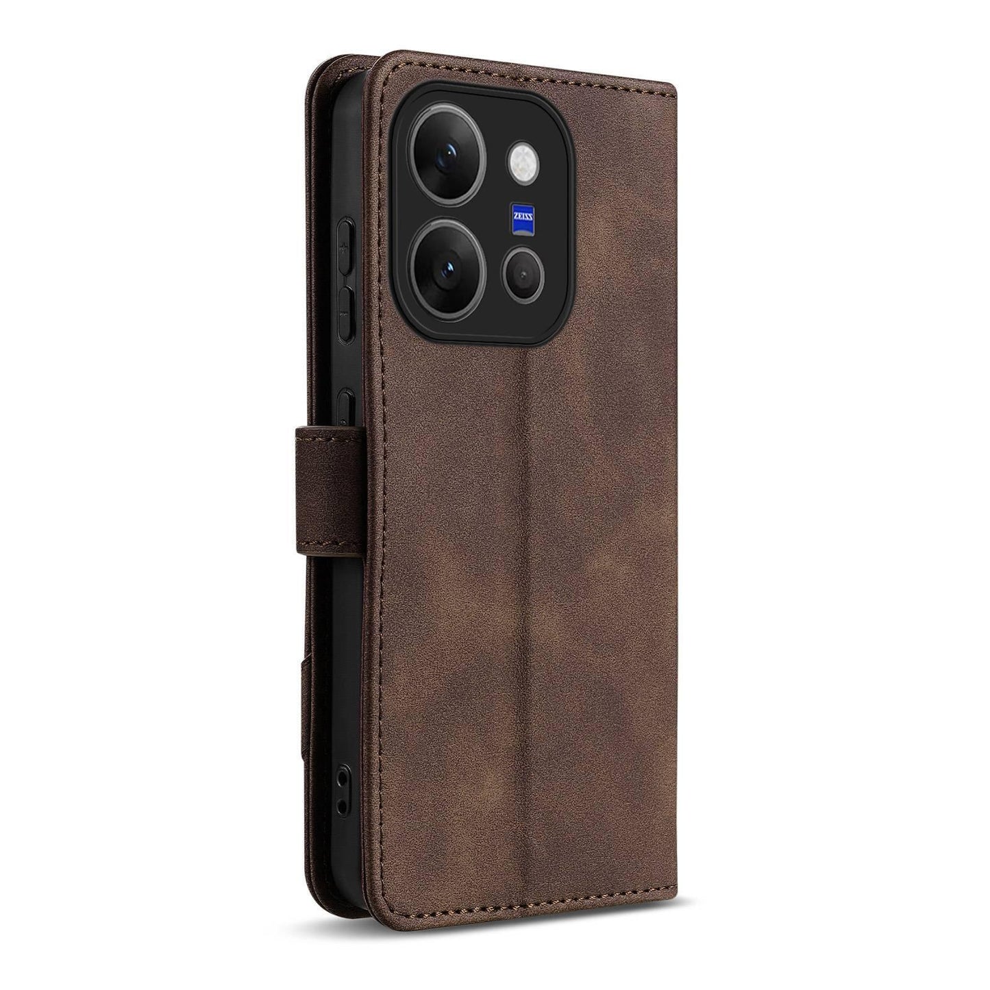 For vivo X300e AZNS A2 Series Tri-Card Wallet RFID Vegan Leather Phone Case with Strap(Brown)