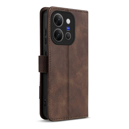 For vivo X300e AZNS A2 Series Tri-Card Wallet RFID Vegan Leather Phone Case with Strap(Brown)