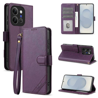 For vivo X300e AZNS A2 Series Tri-Card Wallet RFID Vegan Leather Phone Case with Strap(Purple)