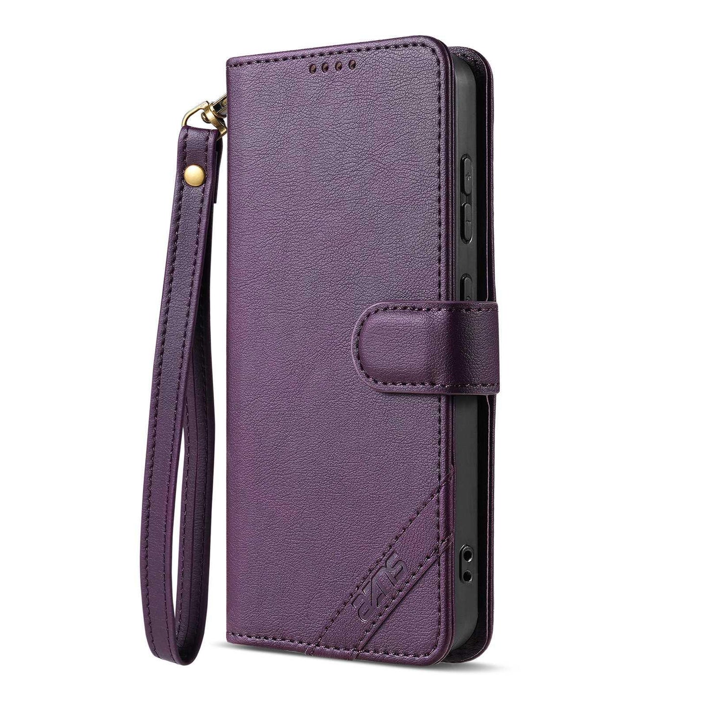 For vivo X300e AZNS A2 Series Tri-Card Wallet RFID Vegan Leather Phone Case with Strap(Purple)