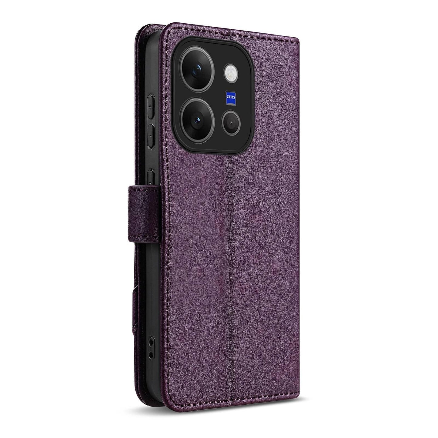 For vivo X300e AZNS A2 Series Tri-Card Wallet RFID Vegan Leather Phone Case with Strap(Purple)