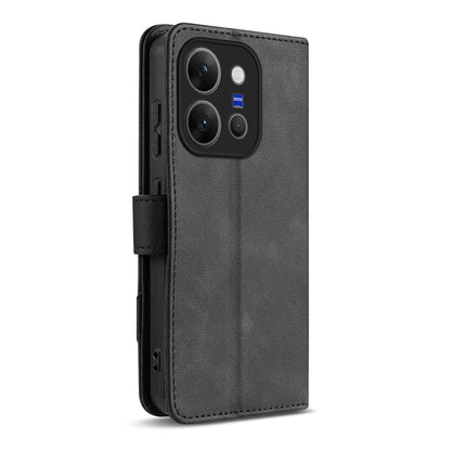 For vivo X300e AZNS A2 Series Tri-Card Wallet RFID Vegan Leather Phone Case with Strap(Black)