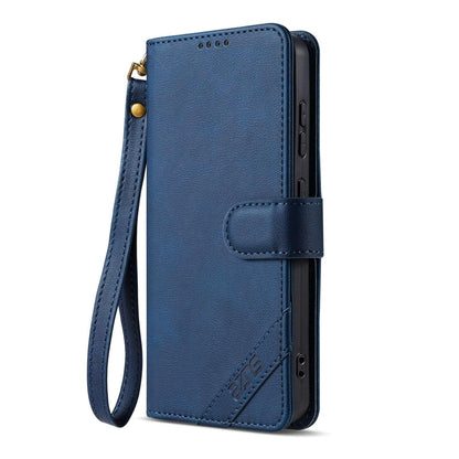 For vivo X300e AZNS A2 Series Tri-Card Wallet RFID Vegan Leather Phone Case with Strap(Blue)