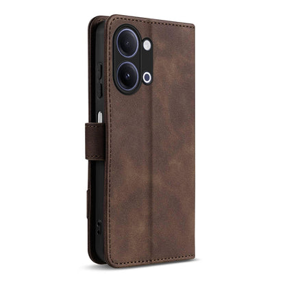 For vivo Y05 4G/Y11/Y21 AZNS A2 Series Tri-Card Wallet RFID Vegan Leather Phone Case with Strap(Brown)