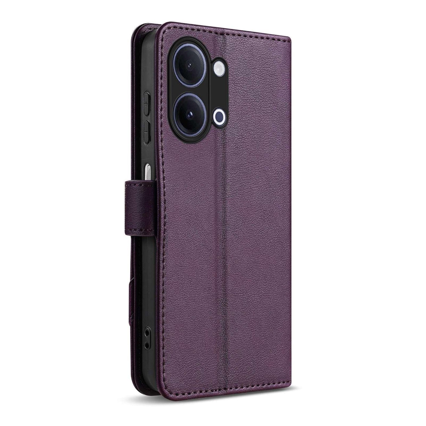 For vivo Y05 4G/Y11/Y21 AZNS A2 Series Tri-Card Wallet RFID Vegan Leather Phone Case with Strap(Purple)