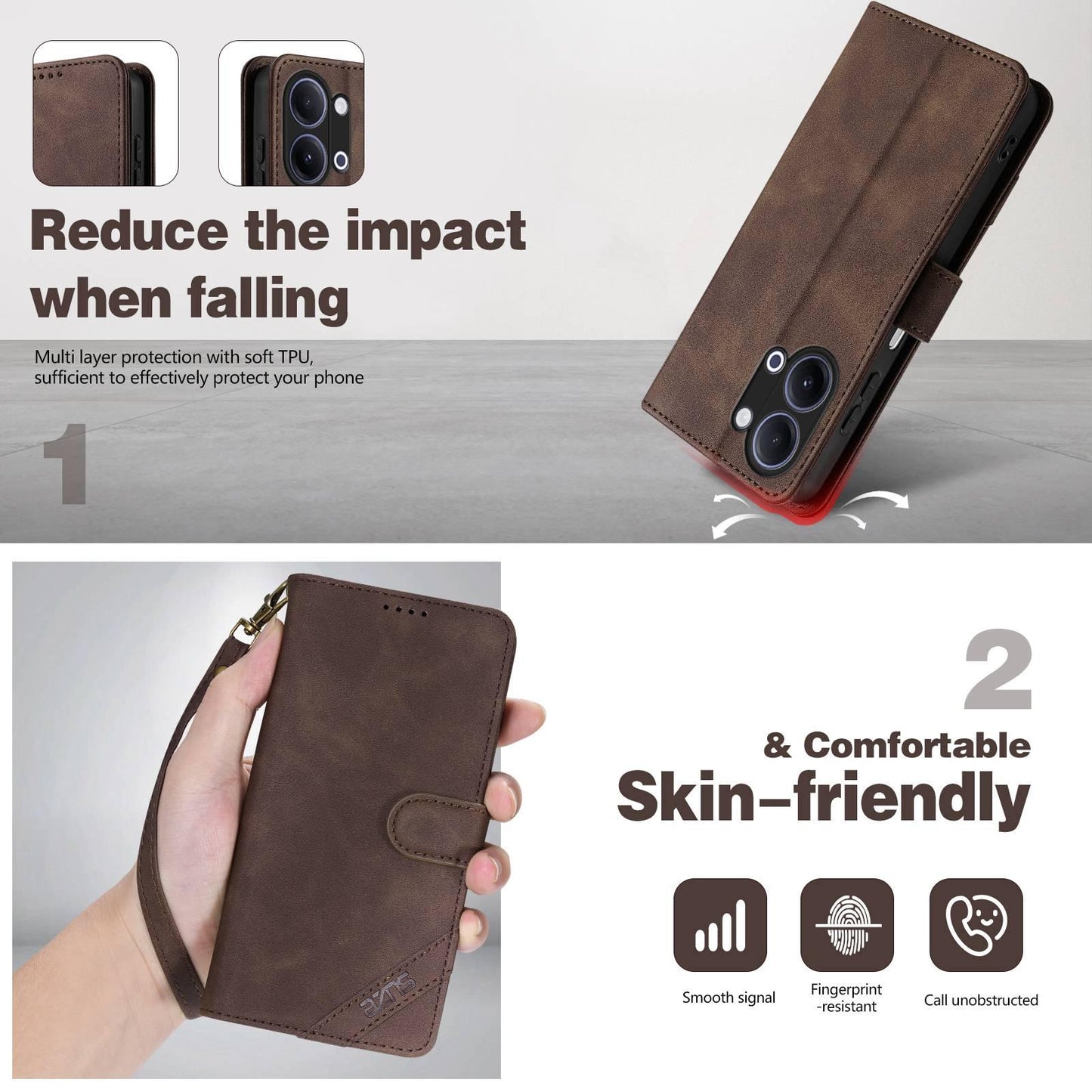 For vivo Y05 4G/Y11/Y21 AZNS A2 Series Tri-Card Wallet RFID Vegan Leather Phone Case with Strap(Purple)