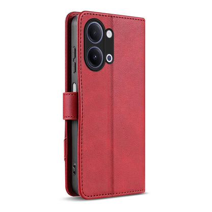 For vivo Y05 4G/Y11/Y21 AZNS A2 Series Tri-Card Wallet RFID Vegan Leather Phone Case with Strap(Red)