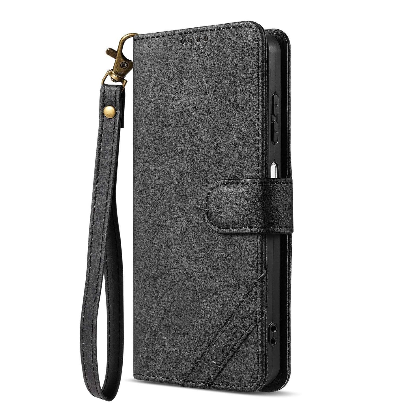 For vivo Y05 4G/Y11/Y21 AZNS A2 Series Tri-Card Wallet RFID Vegan Leather Phone Case with Strap(Black)
