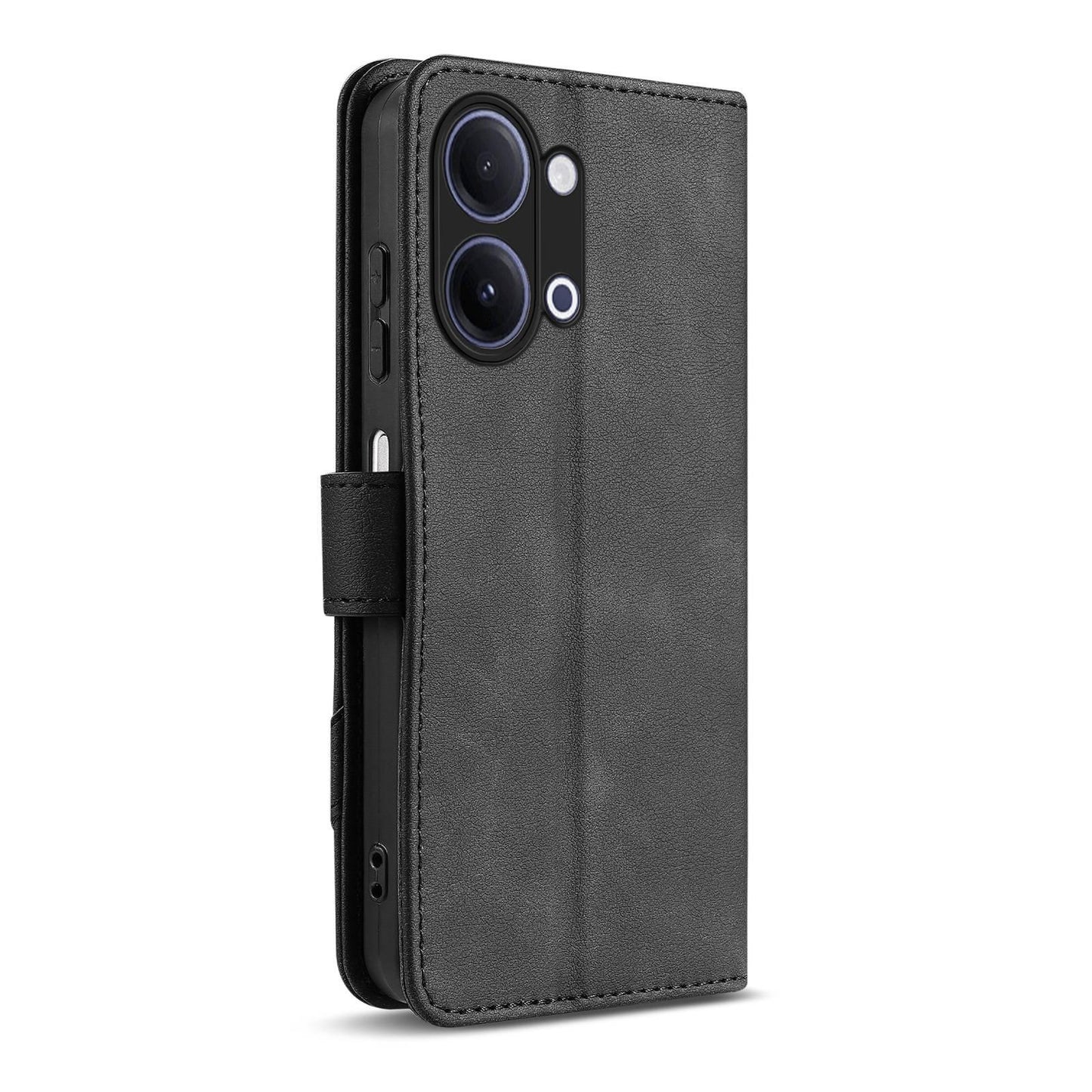 For vivo Y05 4G/Y11/Y21 AZNS A2 Series Tri-Card Wallet RFID Vegan Leather Phone Case with Strap(Black)