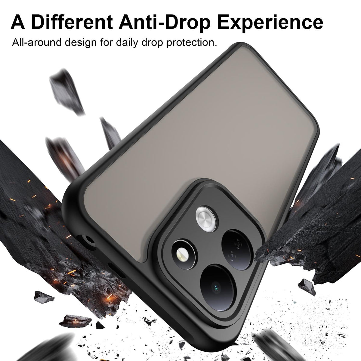 For Redmi 17 5G / 4G Global 170mm Fan Dun Series TPU Hybrid PC Frosted Phone Case - Black - EDA009115805A