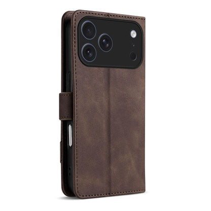 For iPhone 18 Pro Max AZNS A2 Series Tri-Card Wallet RFID Vegan Leather Phone Case with Strap(Brown)