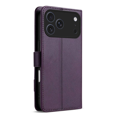 For iPhone 18 Pro Max AZNS A2 Series Tri-Card Wallet RFID Vegan Leather Phone Case with Strap(Purple)