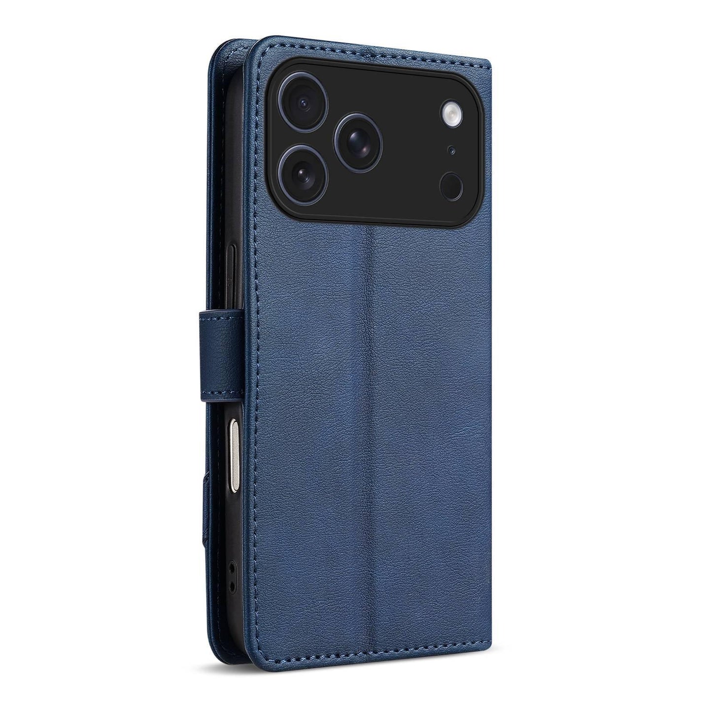 For iPhone 18 Pro Max AZNS A2 Series Tri-Card Wallet RFID Vegan Leather Phone Case with Strap(Blue)