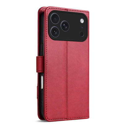 For iPhone 18 Pro AZNS A2 Series Tri-Card Wallet RFID Vegan Leather Phone Case with Strap(Red)