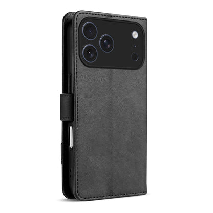 For iPhone 18 Pro AZNS A2 Series Tri-Card Wallet RFID Vegan Leather Phone Case with Strap(Black)