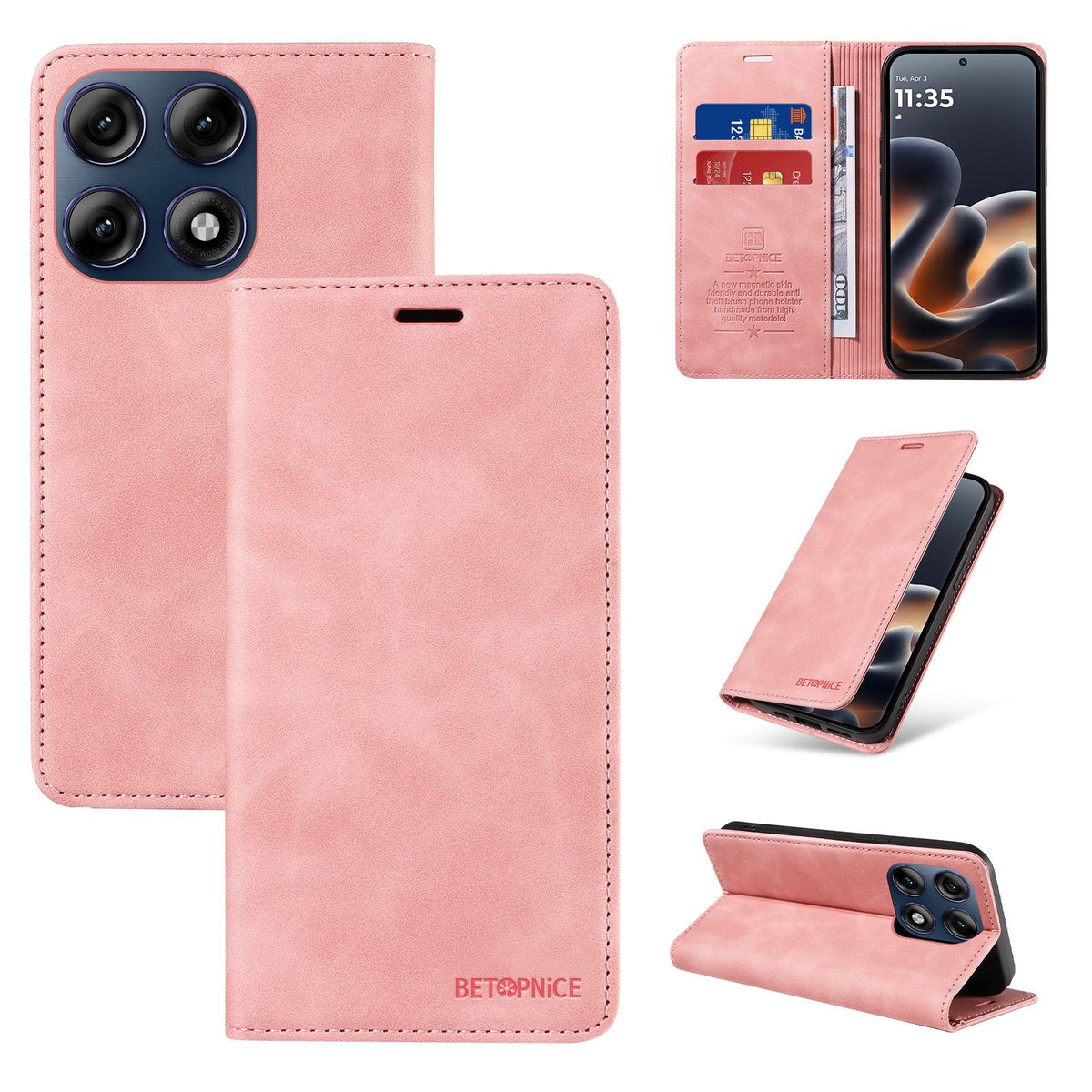 For Motorola Edge 70 Pro 5G BETOPNICE Suction RFID Anti-theft Leather Phone Case - Pink - EDA009124704A