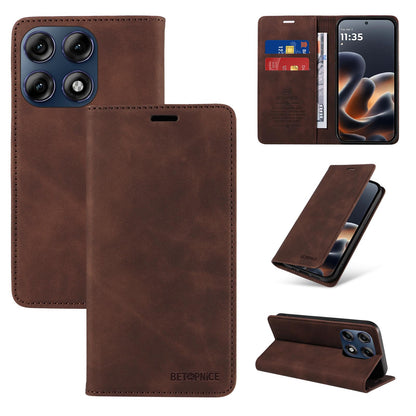 For Motorola Edge 70 Pro 5G BETOPNICE Suction RFID Anti-theft Leather Phone Case - Brown - EDA009124704B