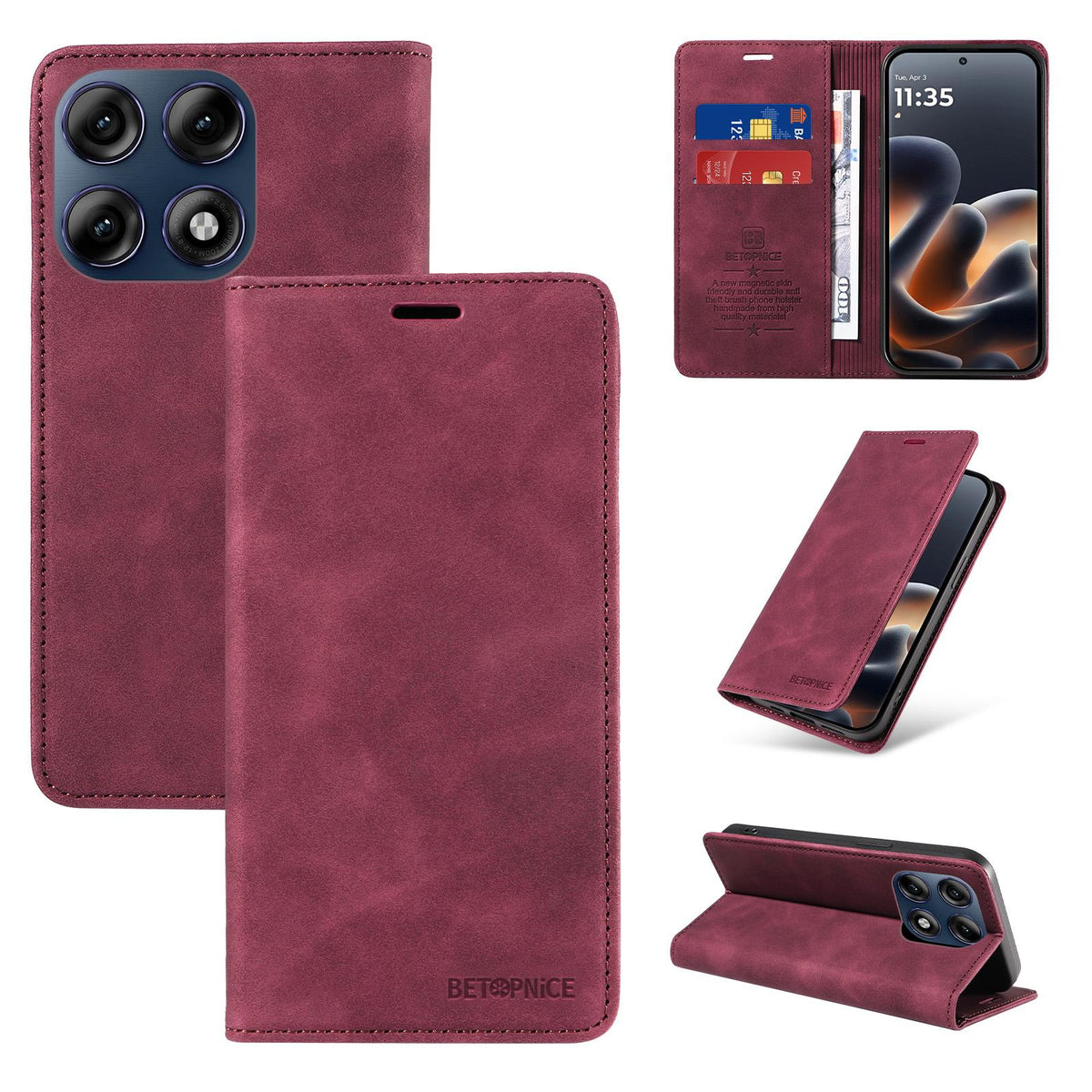 For Motorola Edge 70 Pro 5G BETOPNICE Suction RFID Anti-theft Leather Phone Case - Wine Red - EDA009124704D