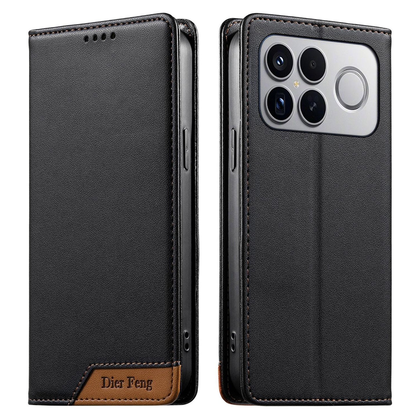 For Redmi K90 Pro Max / Poco F8 Ultra 5G Dierfeng Splicing Strong Magnetic RFID Vegan Leather Phone Case(Black)