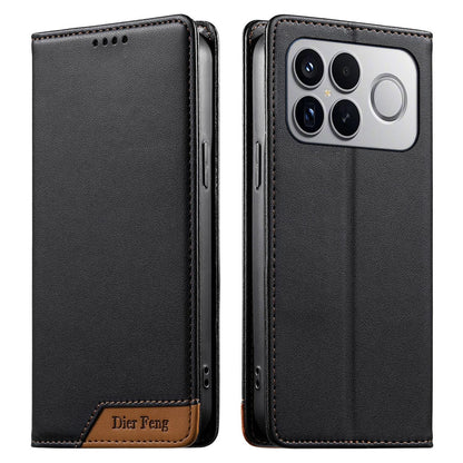 For Redmi K90 Pro Max / Poco F8 Ultra 5G Dierfeng Splicing Strong Magnetic RFID Vegan Leather Phone Case(Black)